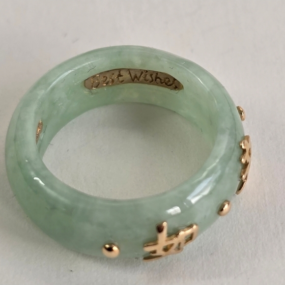 Asian 14K Gold 'Best Wishes' Elegant Jade Ring with Gold Accents - Picture 2 of 7